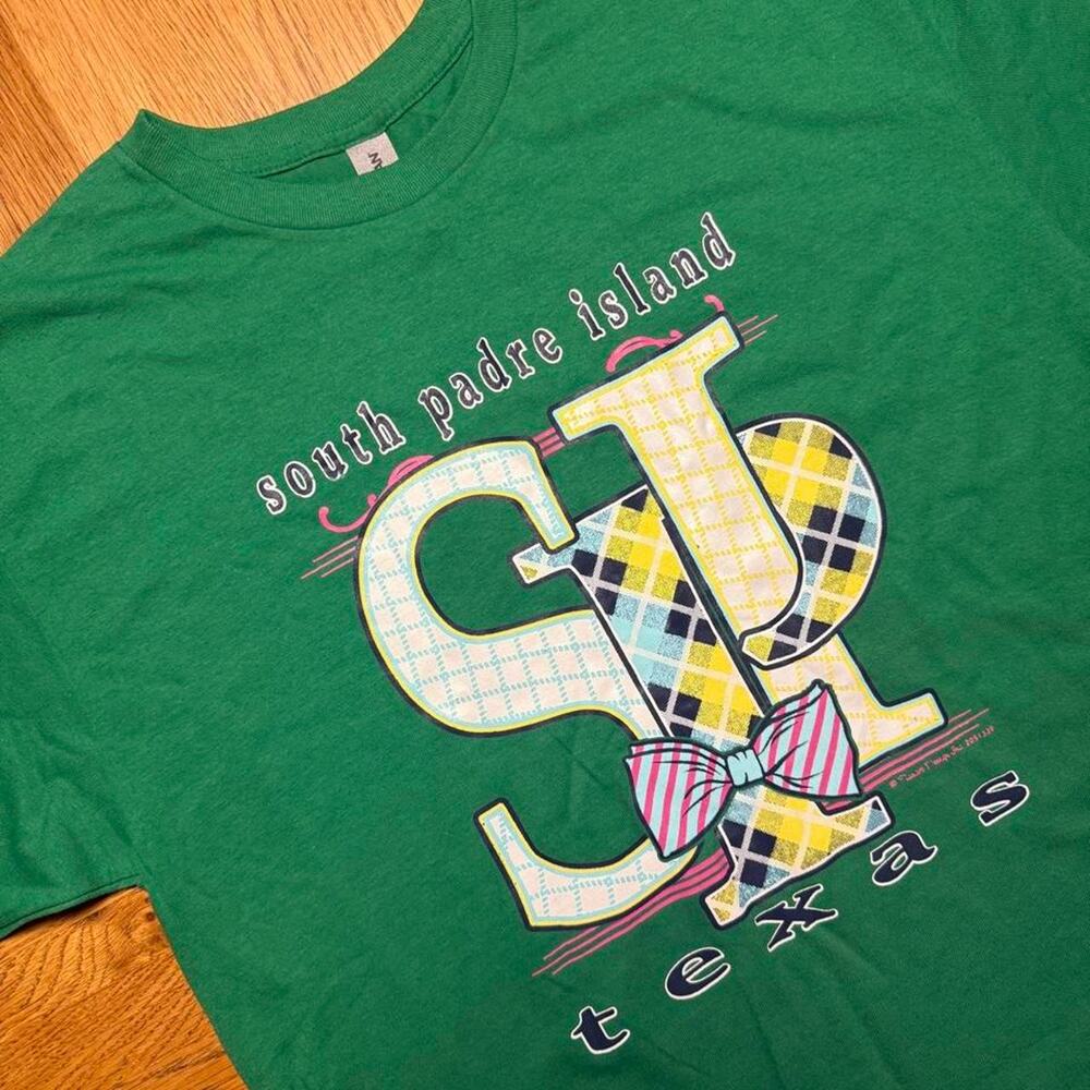 South Padre Island Texas Graphic T-Shirt Green Gildan Heavy Cotton Large